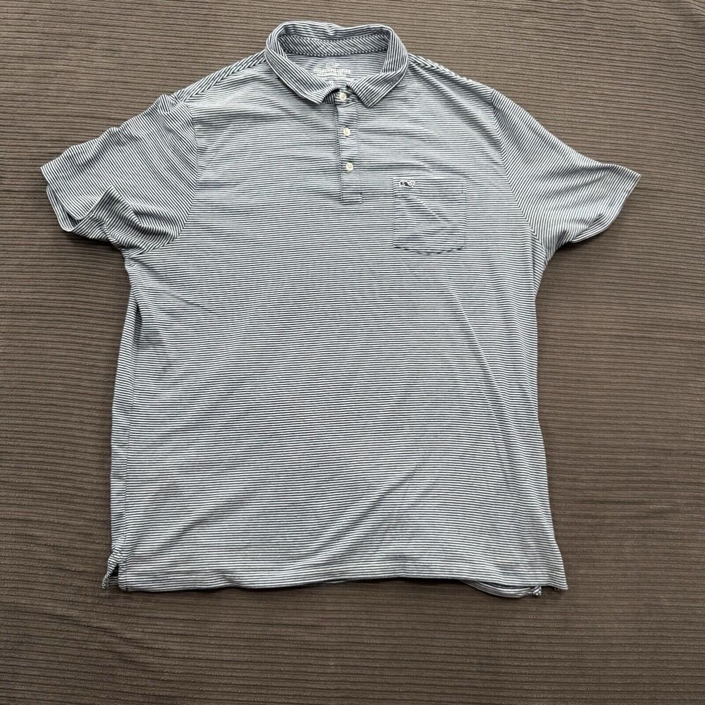 Vineyard Vines Edgartown Polo Shirt Men XL Blue Striped Golf Golfing Preppy.